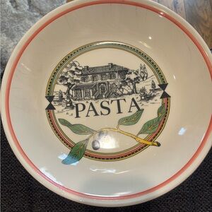 Vintage Ironstone Tableware Pasta Serving Bowl with Coral Rim - Made in Italy
